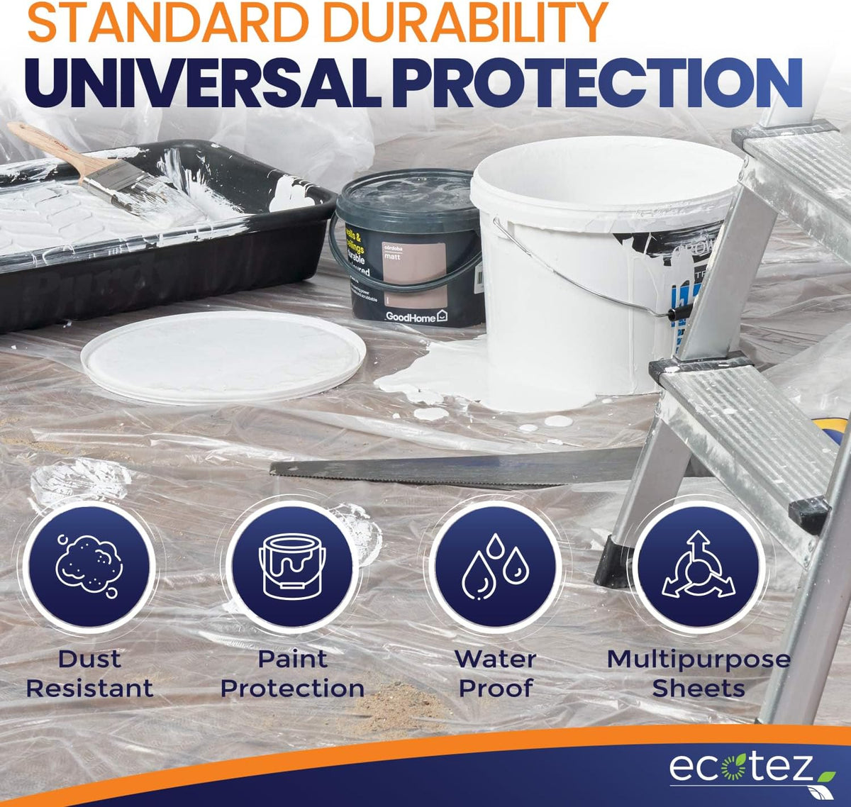 Pack 12 Extra Large Plastic Drop Cloth for Painting | Light & Durable Tarp Cover for Furniture Plastic Clear Tarp Waterproof - Paint Floor Covering - Painters Drop Cloth Sheeting