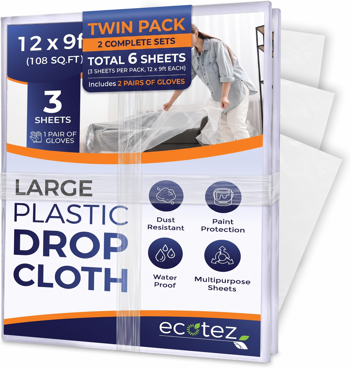 Pack 3 ft Extra Large Plastic Drop Cloth for Painting | Light & Durable Tarp Cover for Furniture Plastic Clear Tarp Waterproof - Paint Floor Covering - Painters Drop Cloth Sheeting