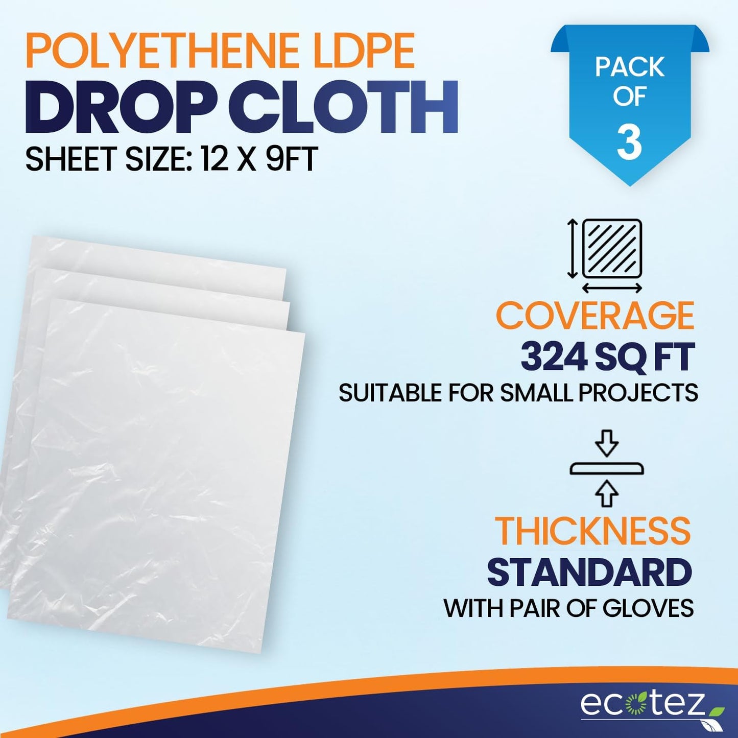 Pack 3  ft Extra Large Plastic Drop Cloth for Painting | Light & Durable Tarp Cover for Furniture Plastic Clear Tarp Waterproof - Paint Floor Covering - Painters Drop Cloth Sheeting