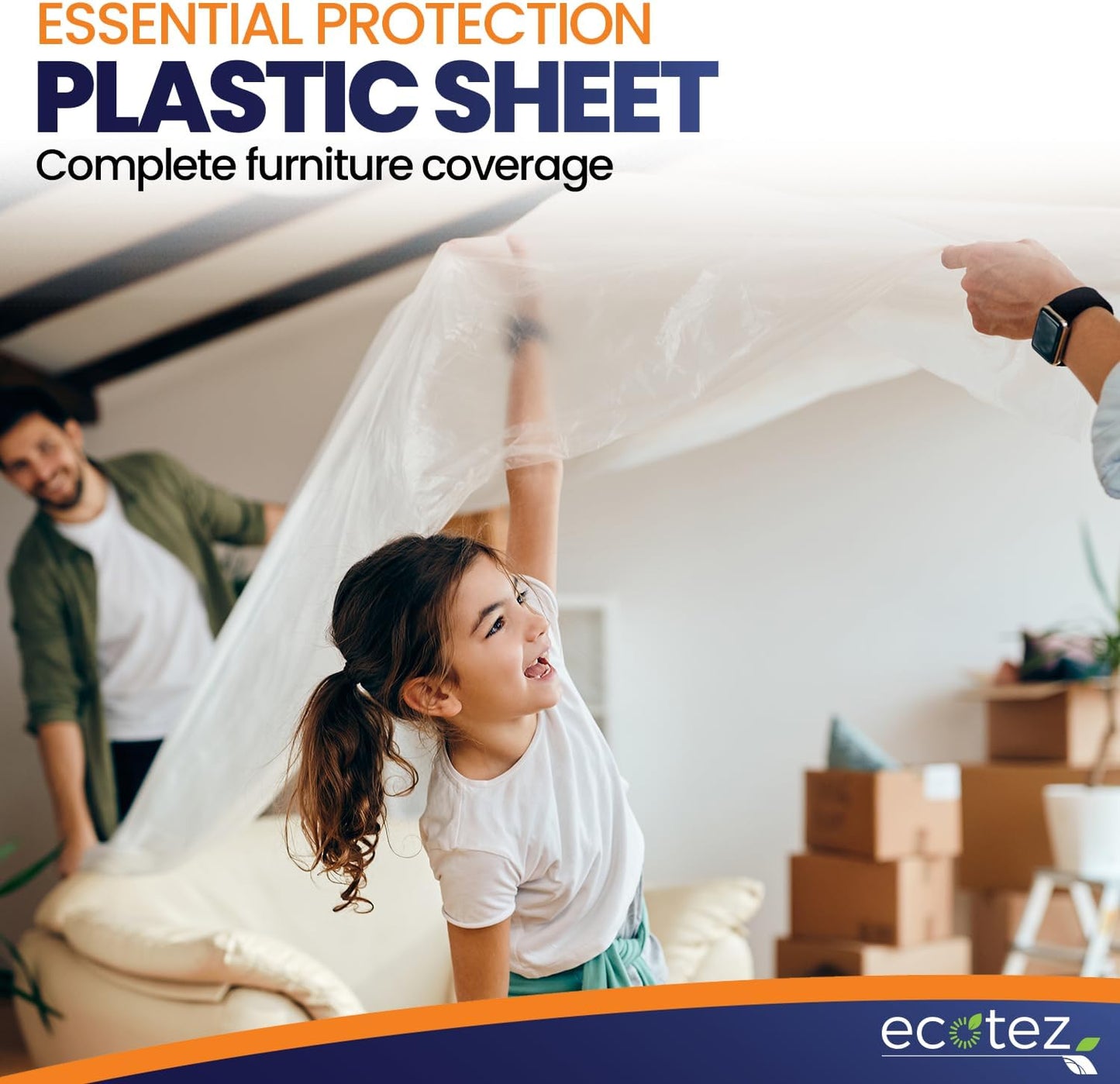 Pack 3  ft Extra Large Plastic Drop Cloth for Painting | Light & Durable Tarp Cover for Furniture Plastic Clear Tarp Waterproof - Paint Floor Covering - Painters Drop Cloth Sheeting