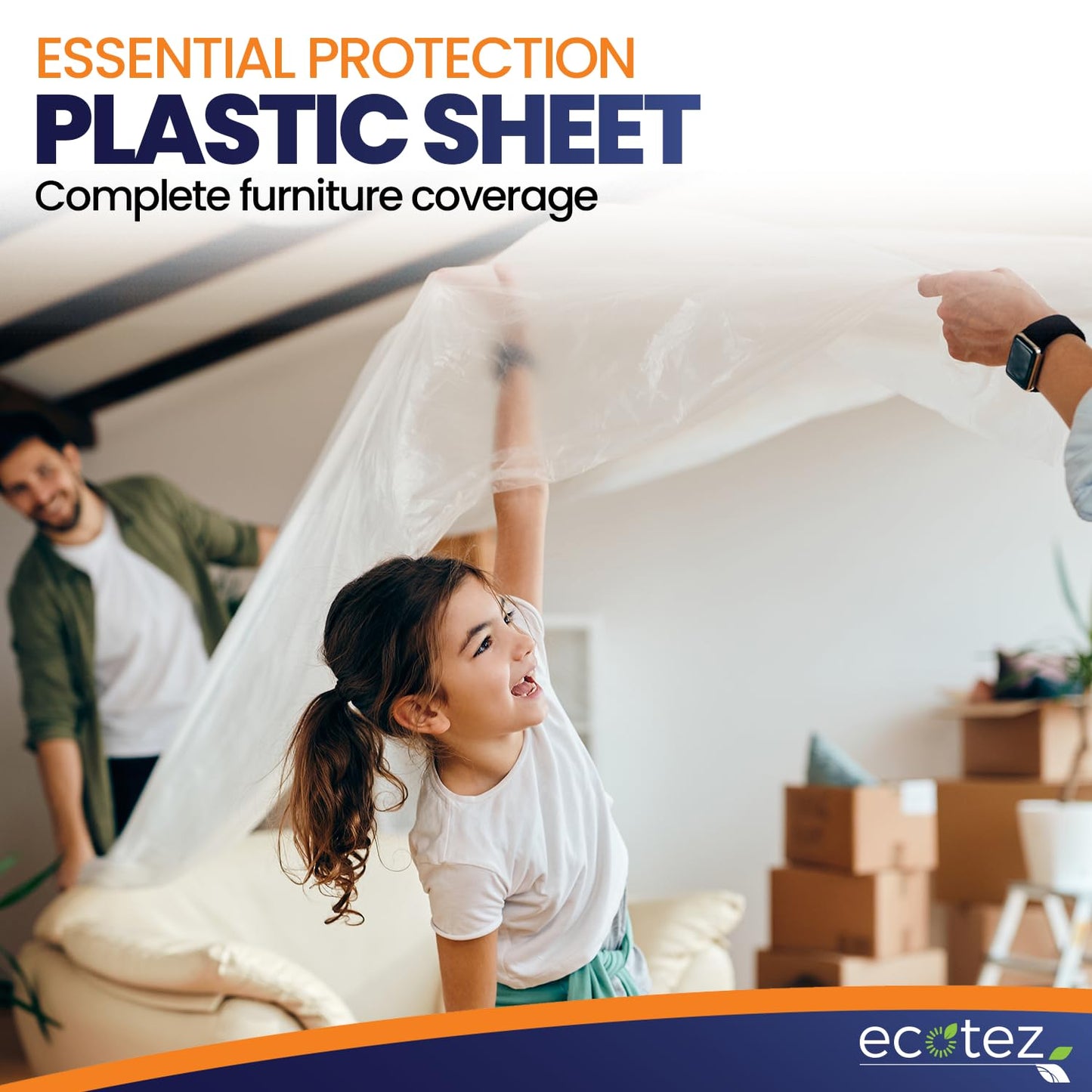 Ecotez Extra Large Painter's Drop Cloth - 12 x 9 ft Clear Plastic Sheet - Paint Drop Cloth & Floor Protector - Pack 6