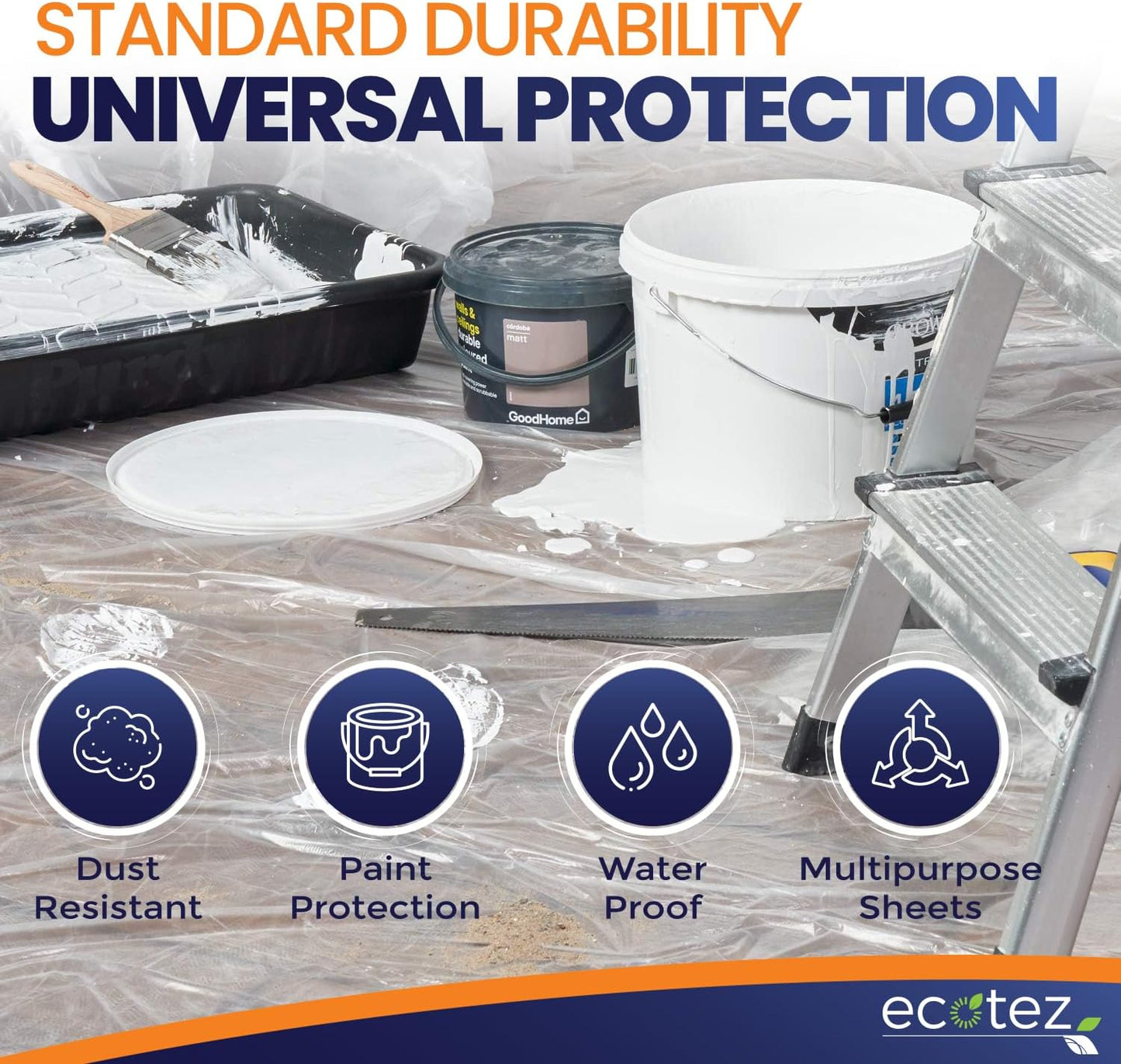 Pack 3  ft Extra Large Plastic Drop Cloth for Painting | Light & Durable Tarp Cover for Furniture Plastic Clear Tarp Waterproof - Paint Floor Covering - Painters Drop Cloth Sheeting