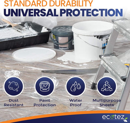 Pack 6 Extra Large Plastic Drop Cloth for Painting | Light & Durable Tarp Cover for Furniture Plastic Clear Tarp Waterproof - Paint Floor Covering - Painters Drop Cloth Sheeting