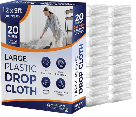 Extra Large Plastic Drop Cloth Cover the Whole Room for $1.50 a Sheet | 12 × 9 ft Clear Waterproof Painter’s Plastic for Furniture, Floors & DIY Projects