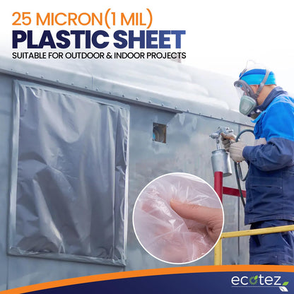 Ecotez 1 Pack 12 x 9 ft Extra Large Plastic Drop Cloth for Painting - Light & Durable Tarp Cover for Furniture - Plastic Clear Tarp Waterproof - Paint Floor Covering - Painters Drop Cloth Sheeting