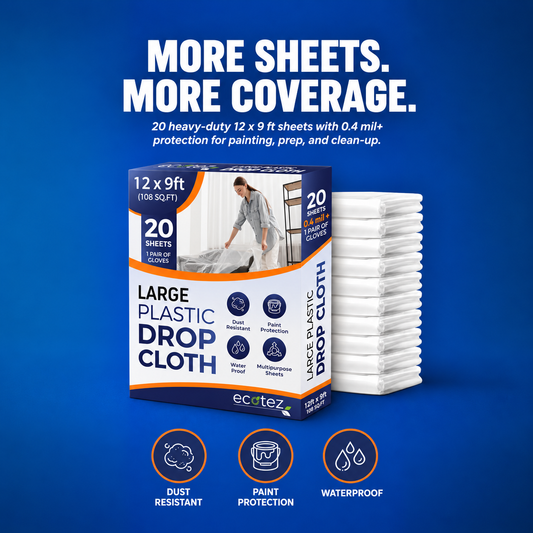 Extra Large Plastic Drop Cloth Cover the Whole Room for $1.50 a Sheet | 12 × 9 ft Clear Waterproof Painter’s Plastic for Furniture, Floors & DIY Projects
