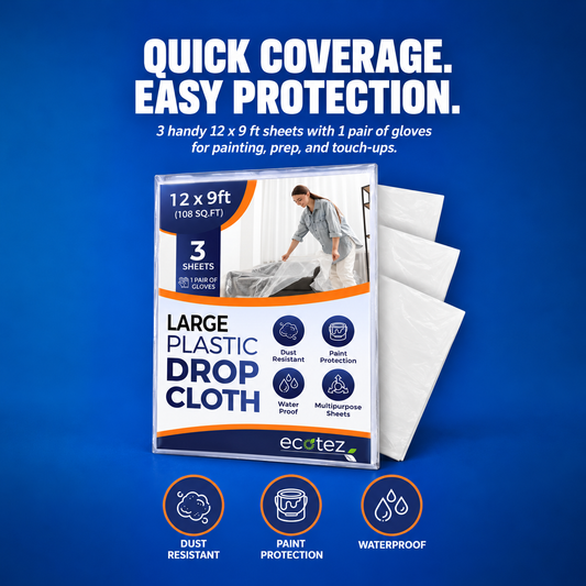 Pack 3  ft Extra Large Plastic Drop Cloth for Painting | Light & Durable Tarp Cover for Furniture Plastic Clear Tarp Waterproof - Paint Floor Covering - Painters Drop Cloth Sheeting